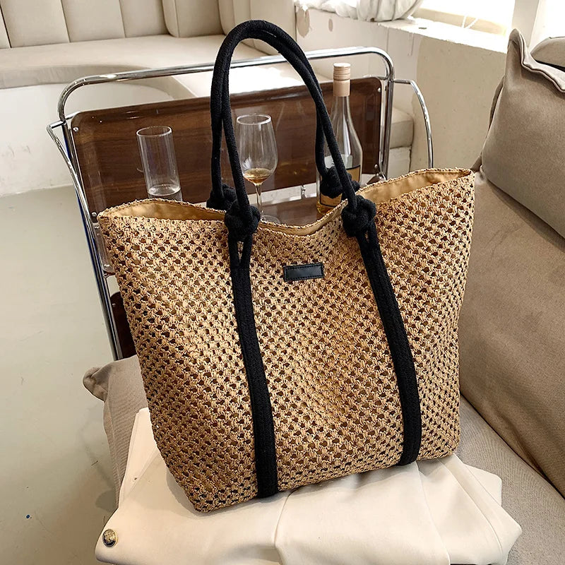 Straw Beach Bag Women Shoulder Handbag Travel Shopper Resort Style