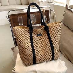 Straw Beach Bag Women Shoulder Handbag Travel Shopper Resort Style