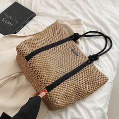 Straw Beach Bag Women Shoulder Handbag Travel Shopper Resort Style