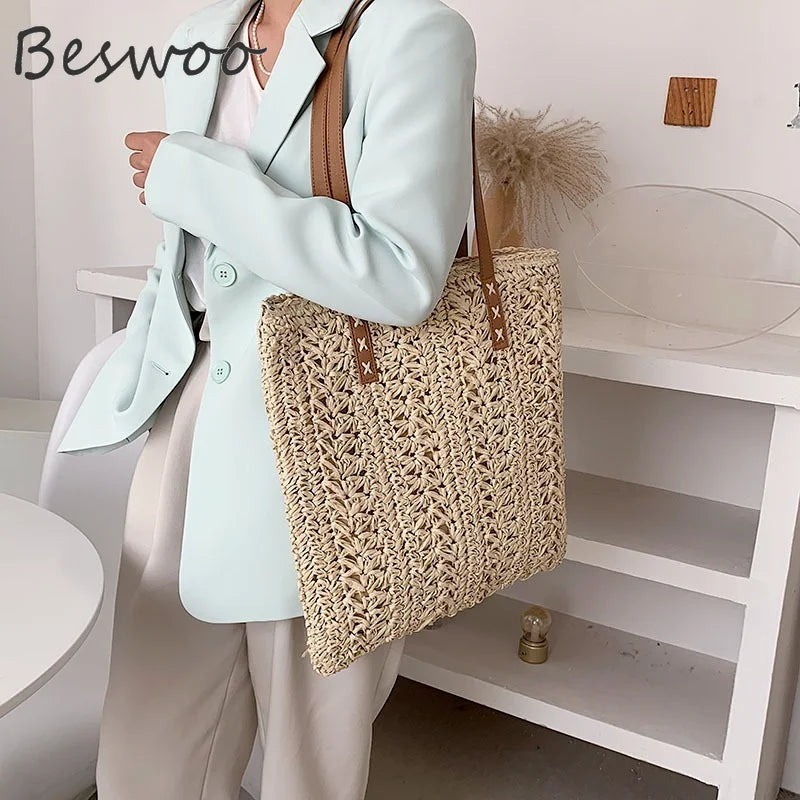 Summer Straw Beach Shoulder Bag Bohemian Travel Tote Bag