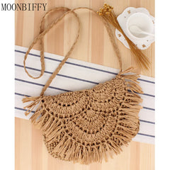 Summer Straw Tassel Beach Bag Raffia Handbag Shoulder Crossbody Clutch
