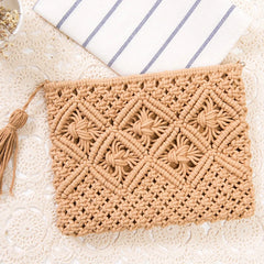 Rattan Woven Handbag with Straw Tassel Beach Bag