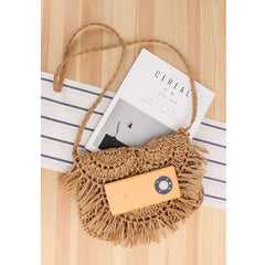 Summer Straw Tassel Beach Bag Raffia Handbag Shoulder Crossbody Clutch
