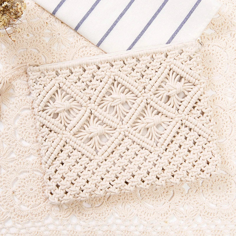 Rattan Woven Handbag with Straw Tassel Beach Bag
