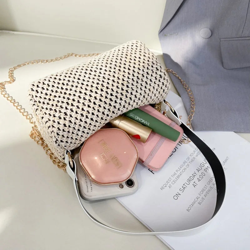 Summer Straw Crossbody Bags For Women Woven PU Leather Boho Bag