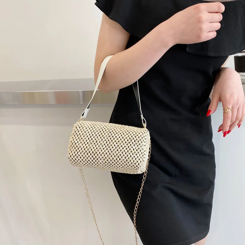 Summer Straw Crossbody Bags For Women Woven PU Leather Boho Bag