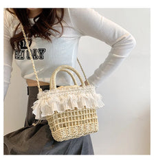 Summer Straw Crossbody Bags For Women Woven Shell Bag Soft Boho Bags