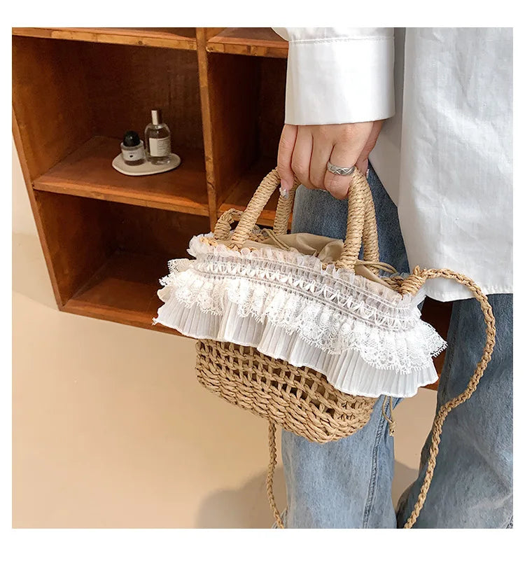 Summer Straw Crossbody Bags For Women Woven Shell Bag Soft Boho Bags