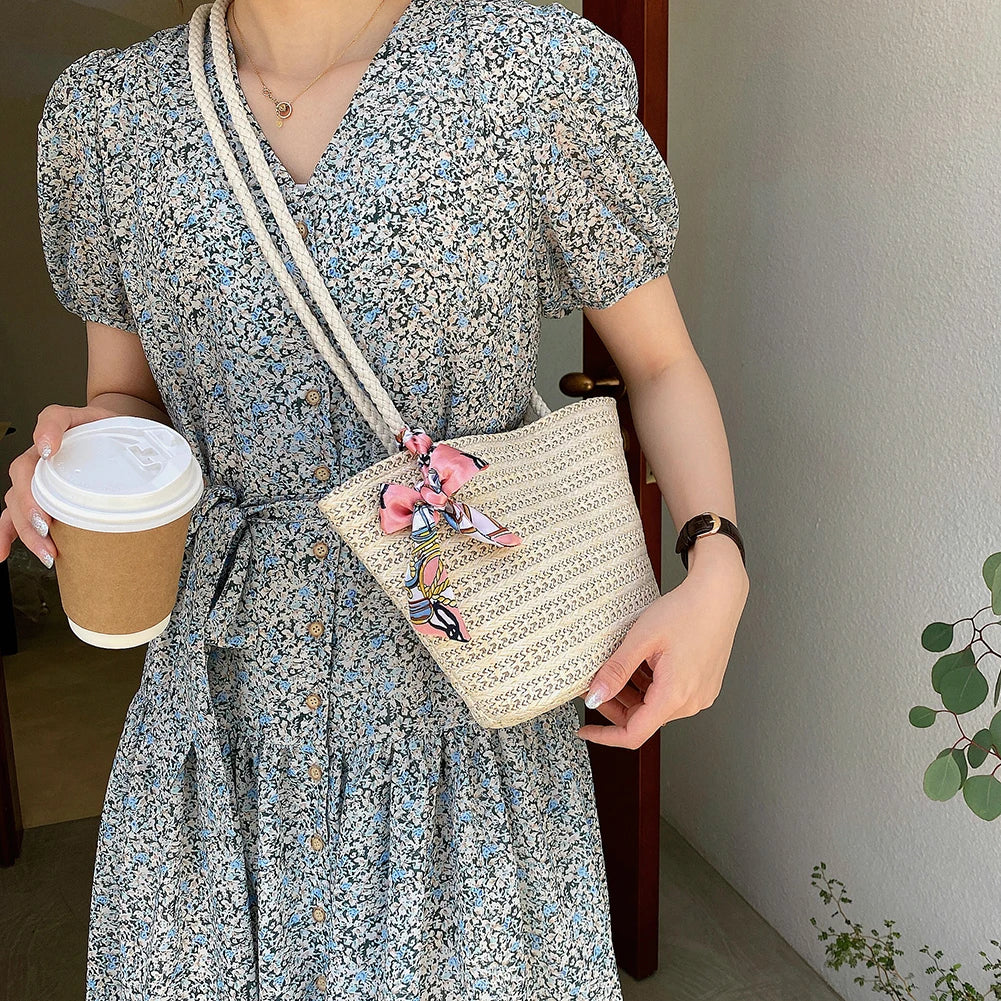 Bohemia Beach Handbag Rattan Woven Bucket Bags
