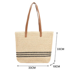 Summer Straw Shoulder Bag Striped Woven Beach Vacation Female Handbag