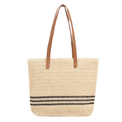 Summer Straw Shoulder Bag Striped Woven Beach Vacation Female Handbag