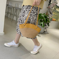 Summer Straw Splice Shoulder Shell Bag for Women Casual Large Capacity Handbags