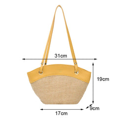 Summer Straw Splice Shoulder Shell Bag for Women Casual Large Capacity Handbags