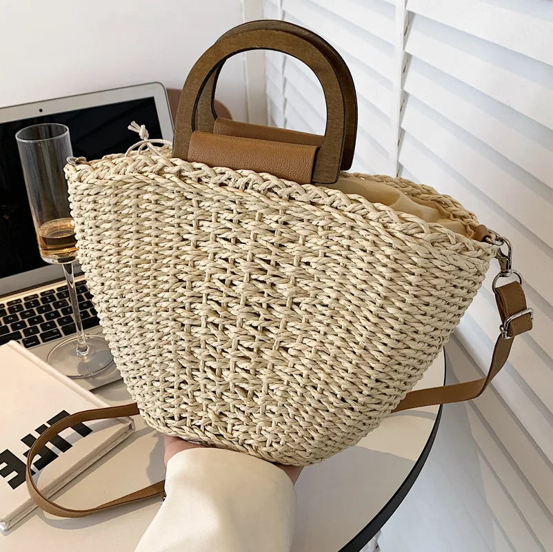 Summer Straw Tote Bag Rattan Beach Crossbody Bags for Women