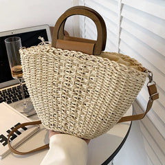 Summer Straw Tote Bag Rattan Beach Crossbody Bags for Women