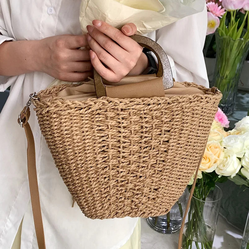 Summer Straw Tote Bag Rattan Beach Crossbody Bags for Women