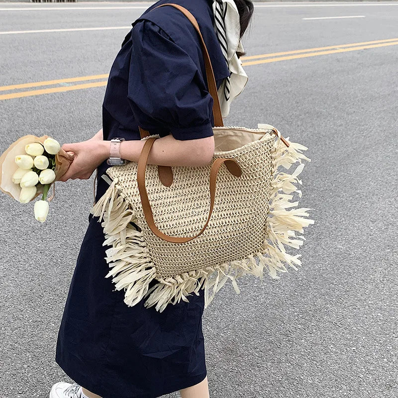 Summer Straw Tote Shoulder Bags for Women Beach Large Capacity Women's Bag