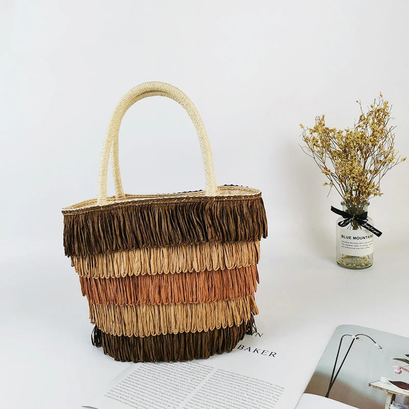 Summer Straw Weave Shoulder Bag For Women Beach Travel Handbag Lady Casual