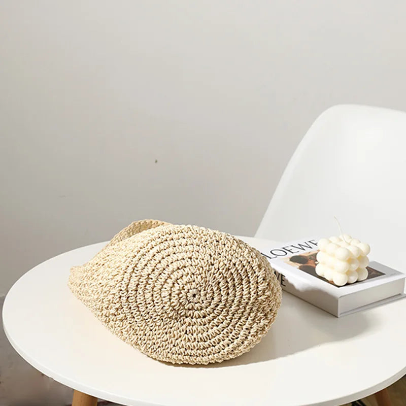 Straw Weaving Bucket Bag Hollowed Out Solid Seaside Casual Handbag