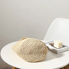 Straw Weaving Bucket Bag Hollowed Out Solid Seaside Casual Handbag