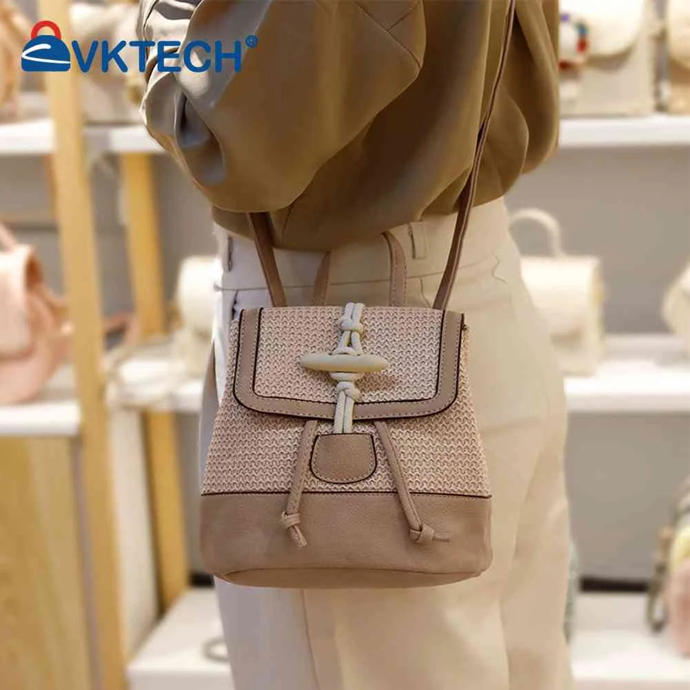 Summer Straw Women Backpack Vintage Horn Buckle Messenger Shoulders Bag