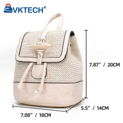 Summer Straw Women Backpack Vintage Horn Buckle Messenger Shoulders Bag