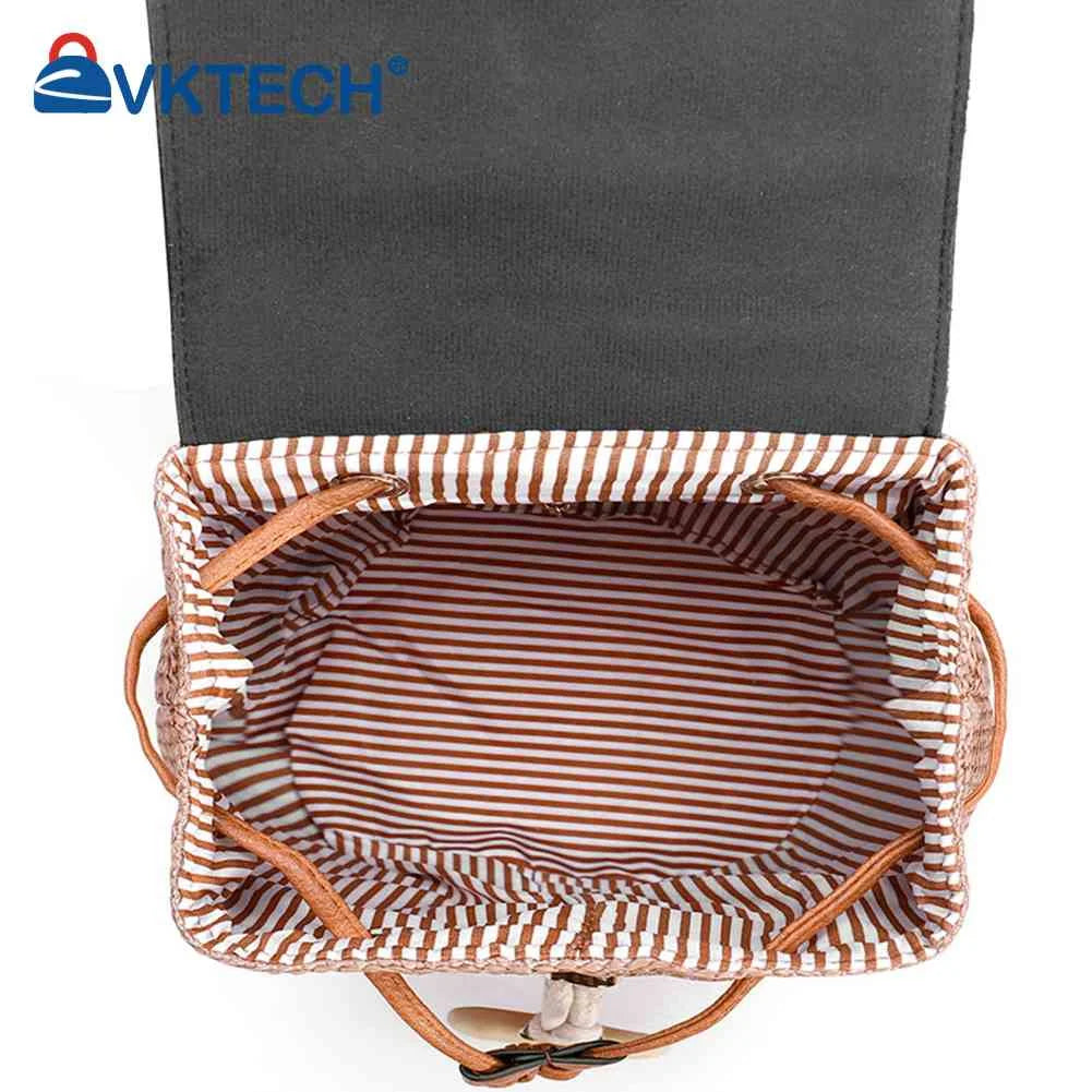 Summer Straw Women Backpack Vintage Horn Buckle Messenger Shoulders Bag