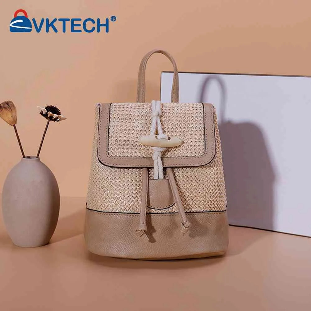 Summer Straw Women Backpack Vintage Horn Buckle Messenger Shoulders Bag