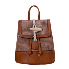 Summer Straw Women Backpack Vintage Horn Buckle Messenger Shoulders Bag