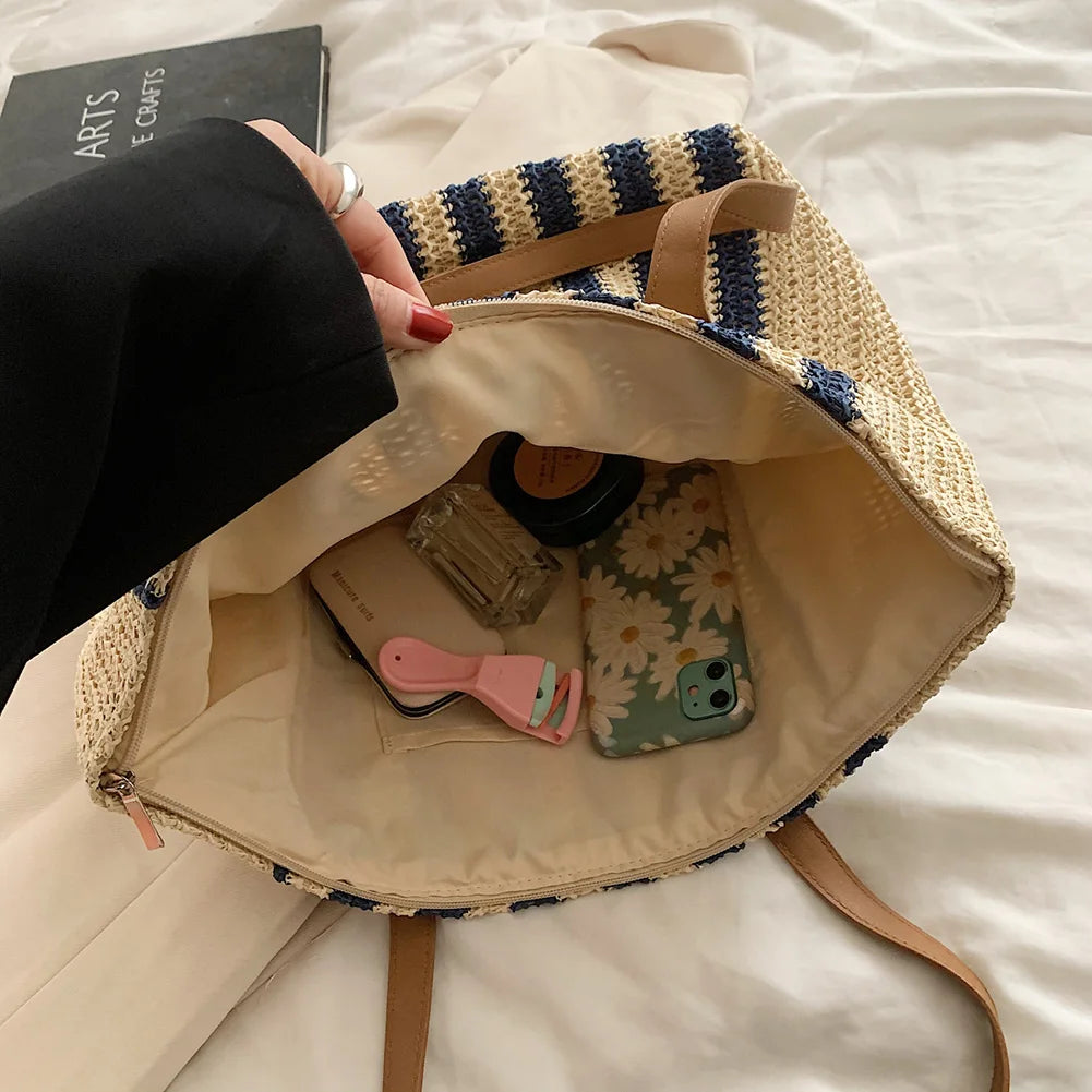 Straw Top-Handle Handbag Casual Large Capacity Women Shoulder Bag