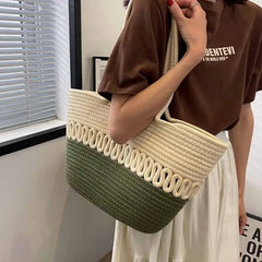 Summer Straw Woven Women Bag Portable Beach Large-capacity Handbag