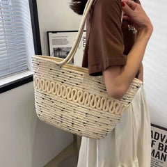 Summer Straw Woven Women Bag Portable Beach Large-capacity Handbag