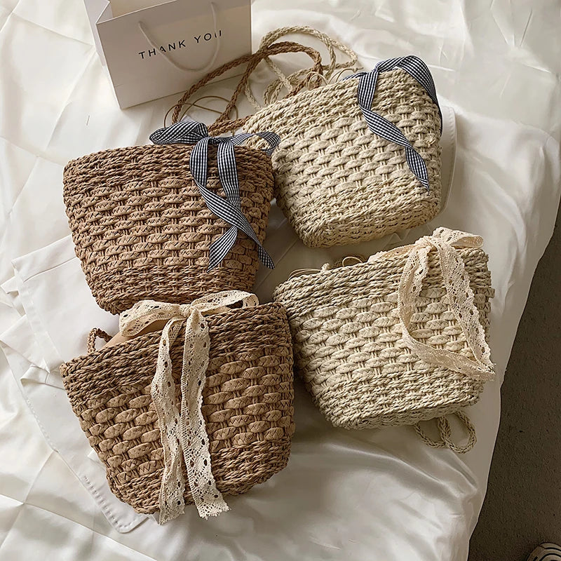 Summer Rattan Straw Crossbody Bag For Women Weaving Beach Handbags