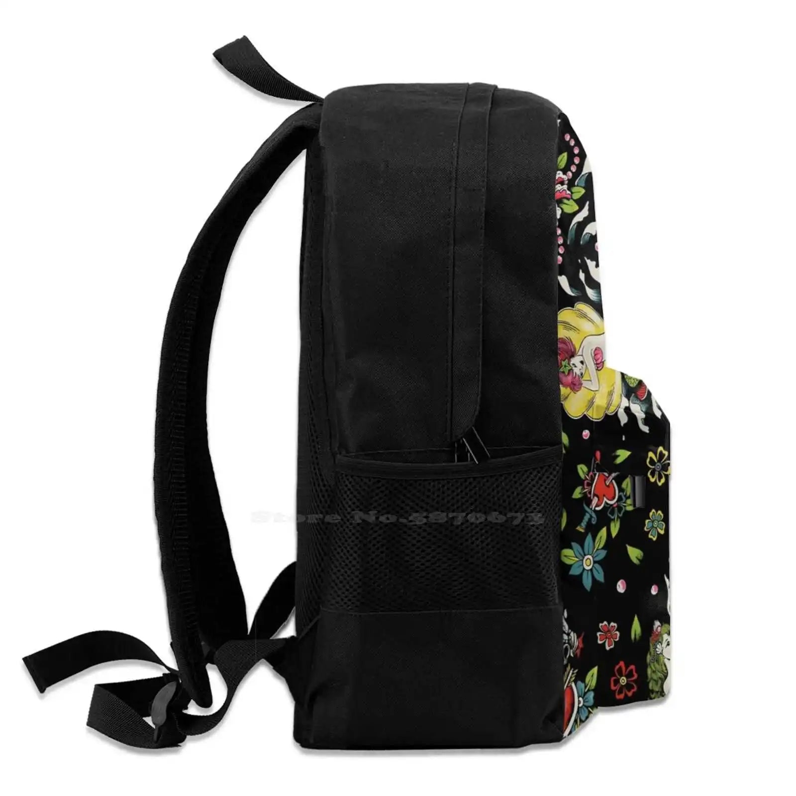 Summer Tail Black Satchel Schoolbag Mermaid Crown Flowers Shells Seaweed Waves