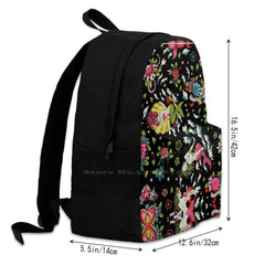 Summer Tail Black Satchel Schoolbag Mermaid Crown Flowers Shells Seaweed Waves