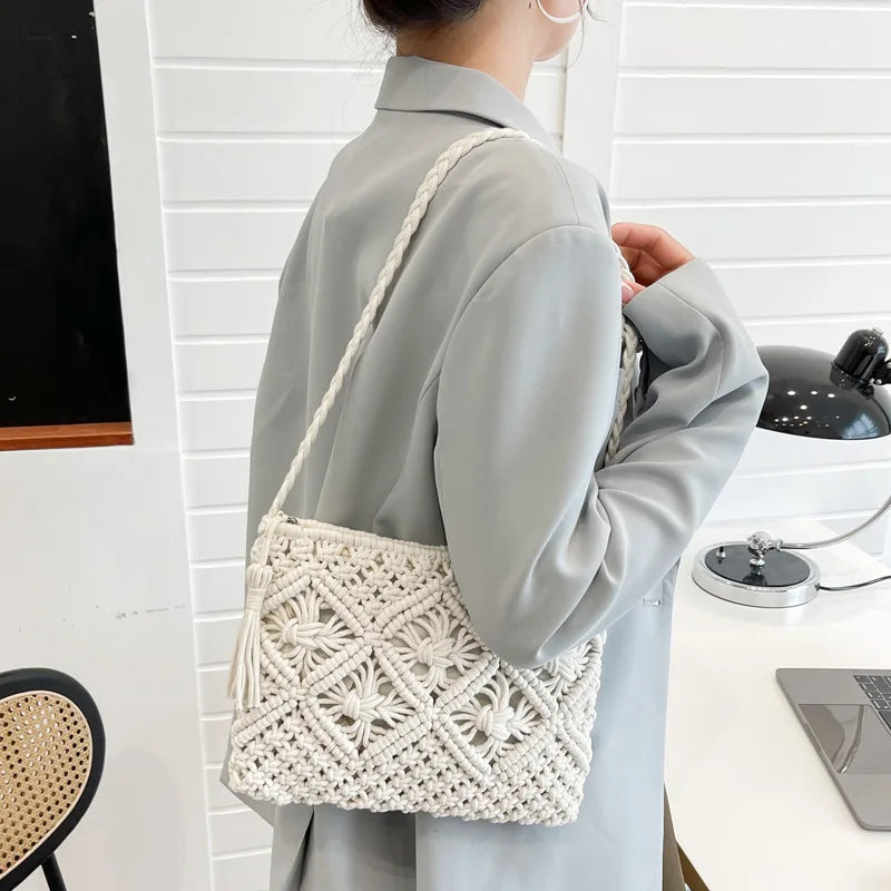 Summer Tassel Hollow Straw Bag For Women Woven Crossbody Bag