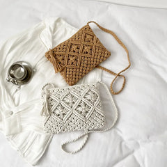 Summer Tassel Hollow Straw Bag For Women Woven Crossbody Bag