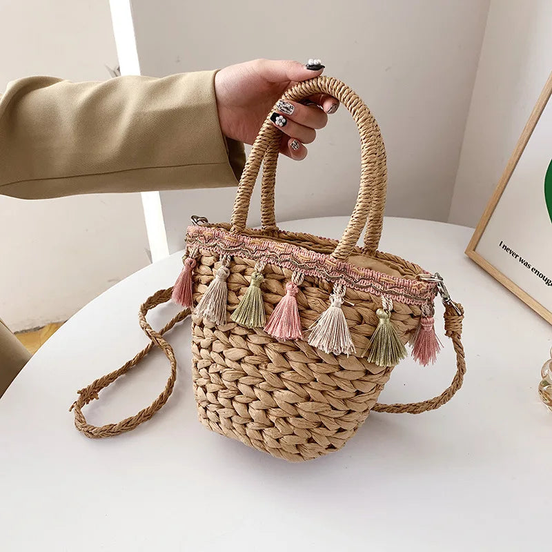 Summer Tassels Straw Shoulder Women's Bag Weaving Female Handbags