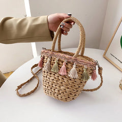 Summer Tassels Straw Shoulder Women's Bag Weaving Female Handbags