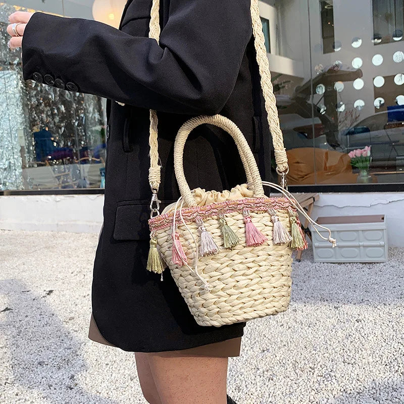 Summer Tassels Straw Shoulder Women's Bag Weaving Female Handbags