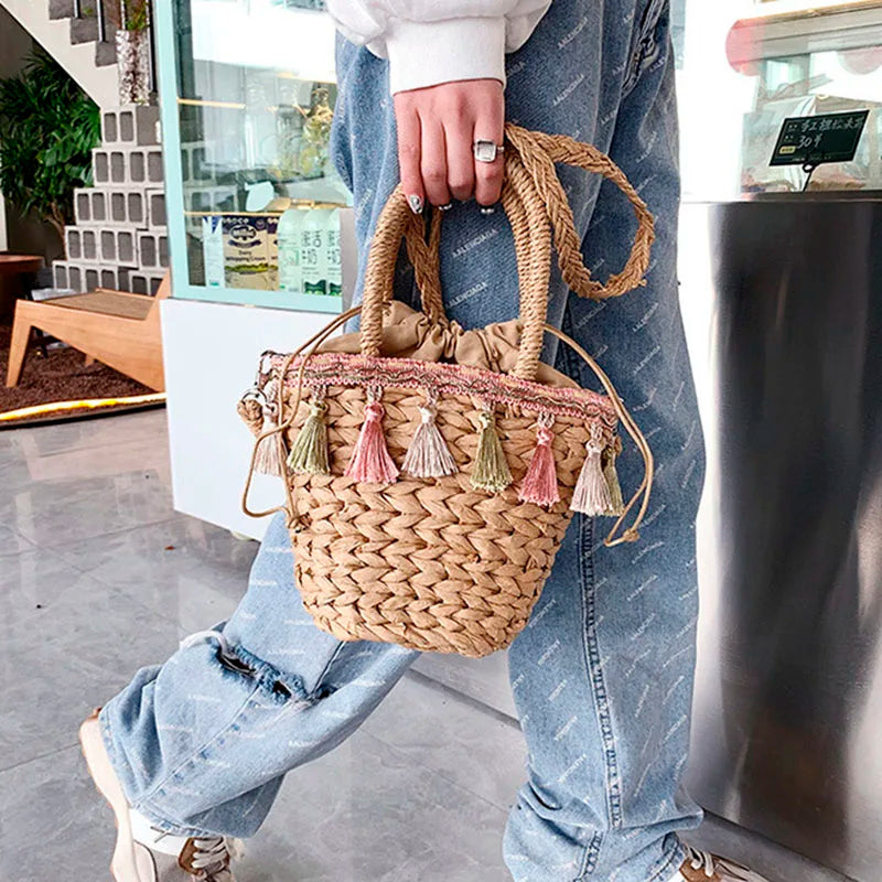 Summer Tassels Straw Shoulder Women's Bag Weaving Female Handbags