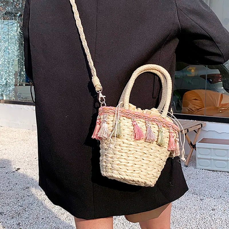 Summer Tassels Straw Shoulder Women's Bag Weaving Female Handbags