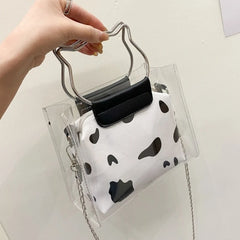 Summer Transparent Jelly Bag Women's Cow Pattern Shoulder Bags