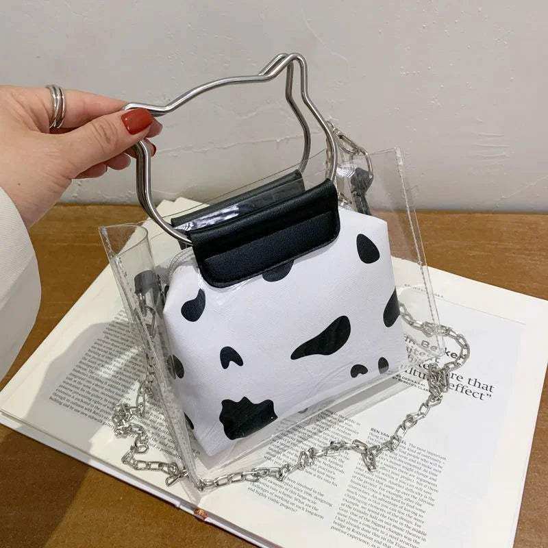 Summer Transparent Jelly Bag Women's Cow Pattern Shoulder Bags