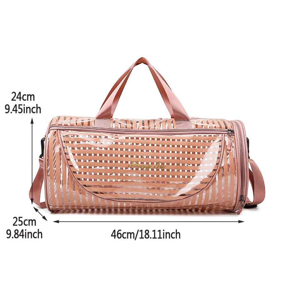 Summer Transparent Travel Bags Stripe Handbag PVC Jelly Separation Sports Bag