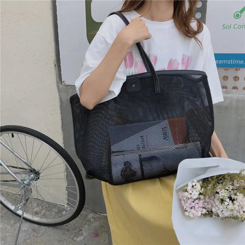 Women Mesh Beach Bag Large Capacity Eco Shopping Tote