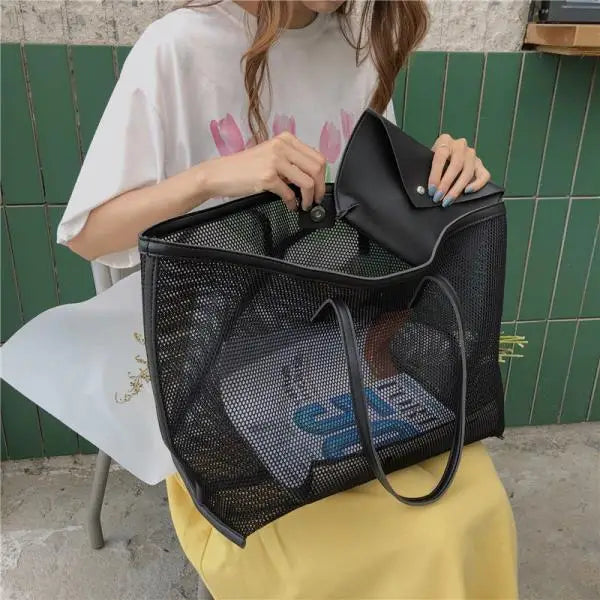 Women Mesh Beach Bag Large Capacity Eco Shopping Tote