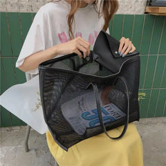Women Mesh Beach Bag Large Capacity Eco Shopping Tote