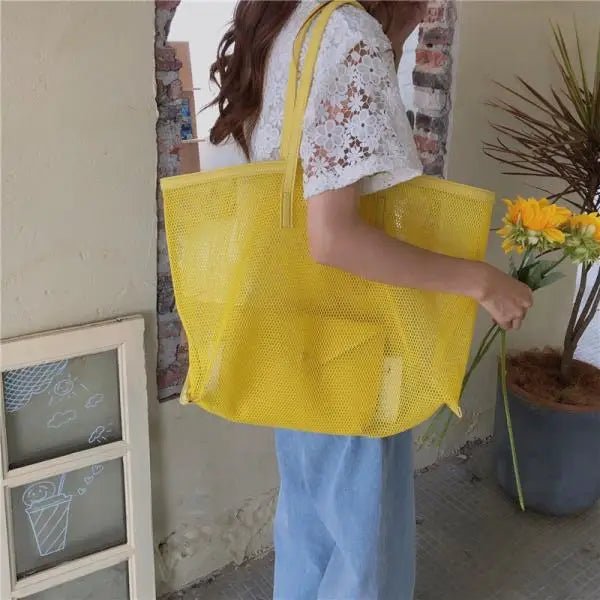 Women Mesh Beach Bag Large Capacity Eco Shopping Tote