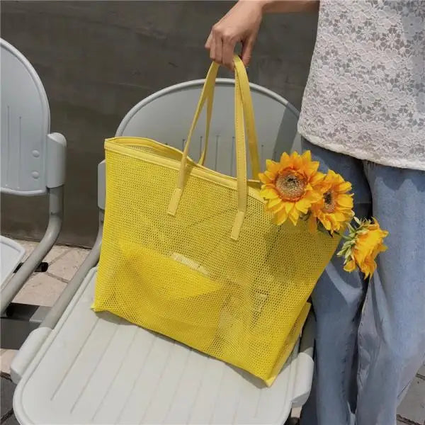 Women Mesh Beach Bag Large Capacity Eco Shopping Tote
